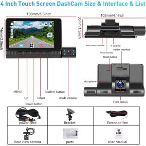 Car Dash Cam 3 Lens Camera 4 Inch Display - Image 4