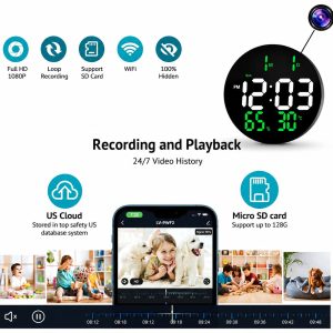 IP Camera 4K Full HD Digital Wall Clock Hidden Spy Camera Remote Monitoring Hidden Camera with Audio & Video Recorder for Home & Office Security - Image 8