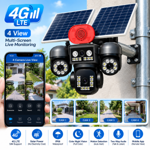 V380 Pro 4G Solar 4 Lens 4 View 3 PTZ Moving on app Security Camera 16MP, 4MP+4MP+4MP+4MP Smart 4G IP Camera with 360° Coverage, Night Vision & Two Way Audio & 10800 mAh built-in Battery - Image 3
