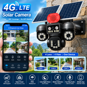 V380 Pro 4G Solar 4 Lens 4 View 3 PTZ Moving on app Security Camera 16MP, 4MP+4MP+4MP+4MP Smart 4G IP Camera with 360° Coverage, Night Vision & Two Way Audio & 10800 mAh built-in Battery - Image 2