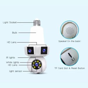 Three Lens Triple Screen 6MP Wireless Wifi E27 Light Bulb Camera V380Pro 360° PTZ Bulb Camera Home Security CCTV Baby Monitor - Image 6