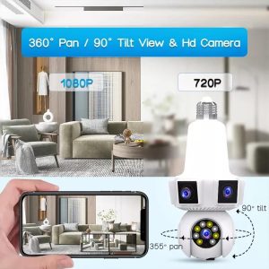 Three Lens Triple Screen 6MP Wireless Wifi E27 Light Bulb Camera V380Pro 360° PTZ Bulb Camera Home Security CCTV Baby Monitor - Image 4