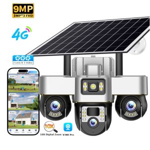 V380 Pro 4G 9MP 3 Lens Moving Wireless Solar Panel Powered IP PTZ CCTV Camera Outdoor Security Waterproof Solar Camera মোবাইল থেকেই প্রতিটি লেন্স আলাদাভাবে নিয়ন্ত্রণ করতে পারবেন - Image 2